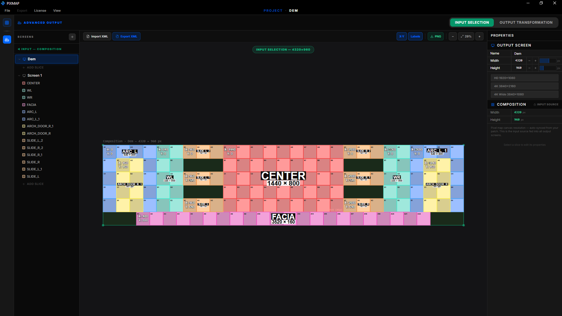 Input Selection tab in Advanced Output